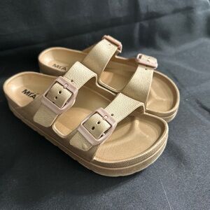 MIA Kids Metallic rose Gold Double-Strap Slide Sandals with Buckles